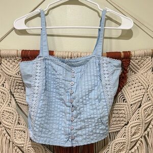 Blue button crop tank